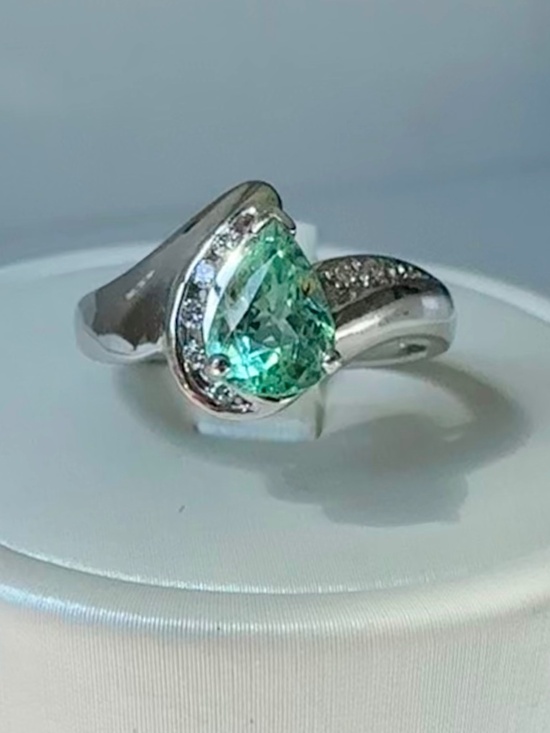 Estate Jewelry - 💎 GIA CERTIFIED Paraiba Tourmaline & Diamond 18k Gold Engagement Ring Size 6.5